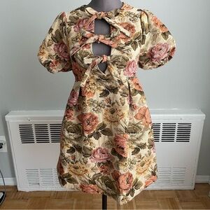 Jacquie The Label floral short sleeve mini dress with bow ties